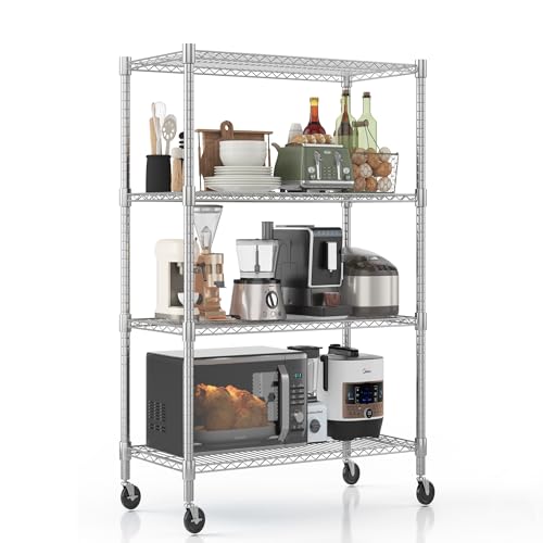 Homdox 4 Tier Heavy Duty Metal Shelves for Storage, Storage Racks and Shelving with Wheels, Commercial Adjustable Wire Shelving Unit, Garage Rack Pantry Shelves Kitchen Shelving, Chrome - color: Chrome, size: 18"Dx 36"Wx 72"H, 4 Tier