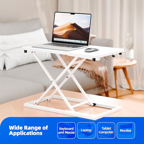 Standing Desk Converter Height Adjustable, Sit to Stand up Desk Riser Computer Workstation use in Laptop and Single Monitor Ergonomic Desktop Workstation for Home Office - White - size: White