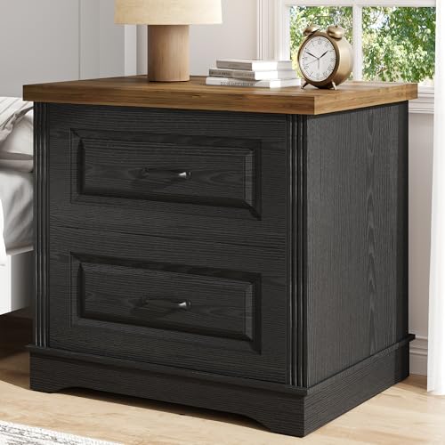 Catrimown 24" Wide Farmhouse Nightstand, Large End Table with 2 Drawers, Side Table Chest of Drawers Cabinet, Night Stand for Bedroom, Living Room, Black - color: Black