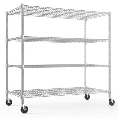 Himimi Storage Shelves with Wheels, 4-Tier Heavy Duty Steel Wire Rack Storage Shelving, Adjustable Metal Storage Shelves for Garage Kitchen Pantry Bathroom Laundry 18" D*60" W*72" H, Silver - color: Silver, size: 18"D×60"W×72"H, 4-Tier
