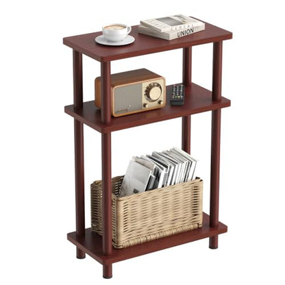 Apicizon 3 Tier End Table, Narrow Side Table with Storage Shelf, Bedroom, Living Room, Entryway, Farmhouse, Dark Brown - color: Dark Brown, style: Narrow Side Table