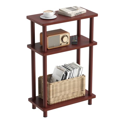 Apicizon 3 Tier End Table, Narrow Side Table with Storage Shelf, Bedroom, Living Room, Entryway, Farmhouse, Dark Brown - color: Dark Brown, style: Narrow Side Table