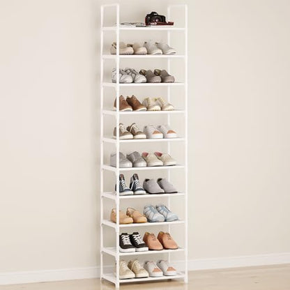 10-Tier Large Capacity Shoe Rack, Sturdy Narrow Shoe Stand for Entryway, Closet, Hallway, 20-25 Pairs Waterproof Dustproof Shoe Storage, Space Saving Tall Shoe Tower(White) - size: 10-White(17.5W")