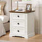 Night Stand with 3 Drawers, 18 Inch Wide End Table with Charging Station, Farmhouse Nightstand, Bedside End Tables Living Room, End Tables with Storage for Bedroom, White and Walnut - color: White and Walnut