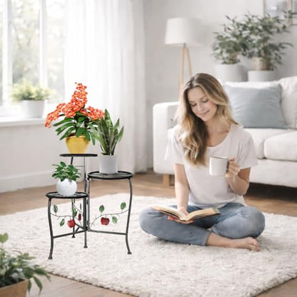 N.B.Y. 3 Tier Metal Plant Stand Indoor Outdoor Fold Waterproof Flower Plant Fit For Garden Balcony Patio Living Room Balcony Office Yard
