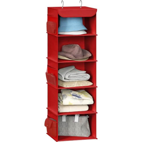 Simple Houseware 5 Shelf Hanging Closet Organizer, Red - color: Red, size: 5 Shelf