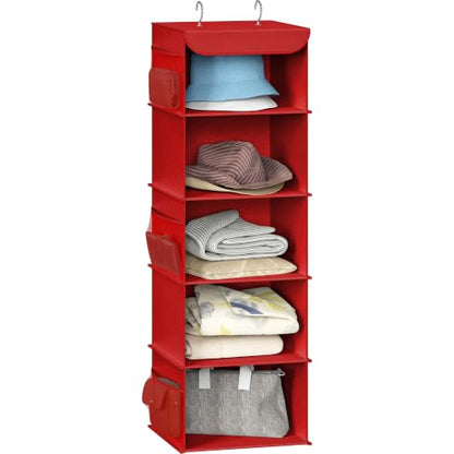 Simple Houseware 5 Shelf Hanging Closet Organizer, Red - color: Red, size: 5 Shelf