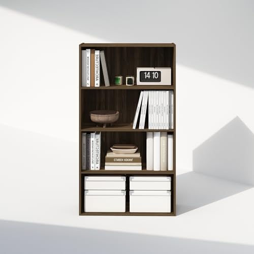 Furinno Simple Book Shelf, 4-Tier Bookshelf, Bookcase with Open Shelf, 9.4 x 23.6 x 41.7, for Living Room, Bedroom, Home Office, Columbia Walnut - color: Columbia Walnut, size: 4-Tier, Standard