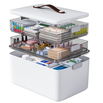 MOPUP 3-Tier Medicine Craft,Sewing,Art,Organizer Storage,Portable Latch Bin with Lid and Leather Handle,Pill Bottle, First Aid, A Household Essential - size: XL– 3-Tier
