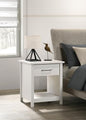 Lilola Home Celeste 20-inch Wide White 1-Drawer Nightstand Bedside Table with Open Shelf and Silver Handle, Modern Bedroom Side Table or End Table