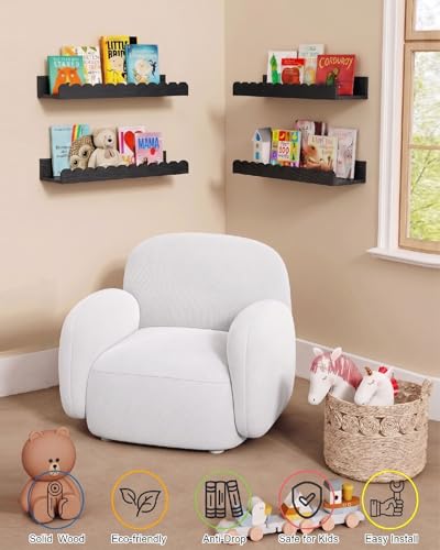 Harwaya Black Floating Nursery Wall Book Shelves Set of 4, Scalloped Shelves for Nursery, Cloud Hanging Bookshelf for Kids Bedroom Baby Child Toddler Room Kitchen Bathroom (Pine Wood) - color: Black