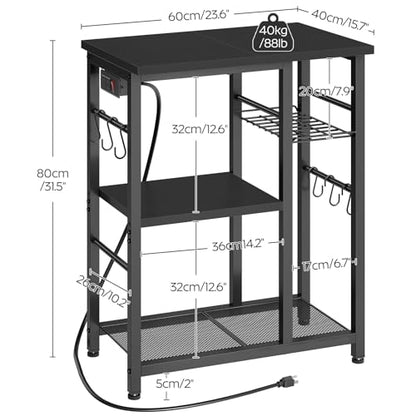 YATINEY Movable Bakers Rack, Microwave Stand with Charging Station, Kitchen Storage Rack with Hooks and Basket, Casters and Adjustable Feet, for Small Space, Kitchen, Dining Room, Black HB04UBB - color: Black