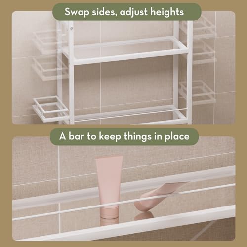Glass Over the Toilet Shelf, 3-Tier Over-The-Toilet Storage Rack, Adjustable Shelf Bathroom Organizer, White Space Saving Shelves