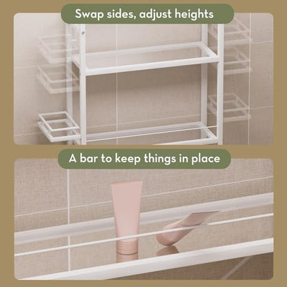 Glass Over the Toilet Shelf, 3-Tier Over-The-Toilet Storage Rack, Adjustable Shelf Bathroom Organizer, White Space Saving Shelves