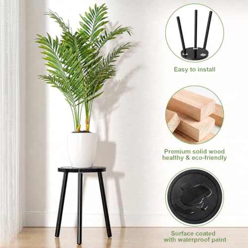 Wood Plant Stands Indoor, 16.7" Tall Plant Stand Outdoor Mid-Century Plant Stool, Single Plant Table Modern Small Round Side/End Table for Living Room, Balcony, Office(Black) - color: Black -1pack