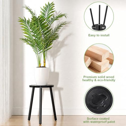 Wood Plant Stands Indoor, 16.7" Tall Plant Stand Outdoor Mid-Century Plant Stool, Single Plant Table Modern Small Round Side/End Table for Living Room, Balcony, Office(Black) - color: Black -1pack