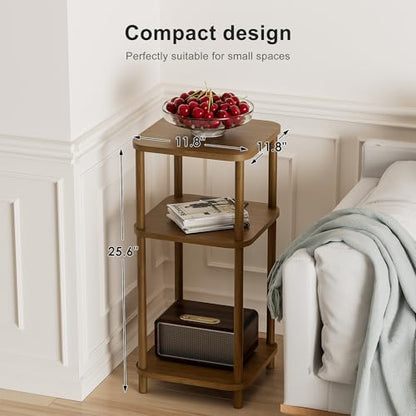 Bamboo End Table with Charging Station, Side Table for Small Space, Small Table Stand, Narrow Wooden Bedside Table Nightstand with Shelves, for Nursery, Living Room, Bedroom, Brown - color: Brown