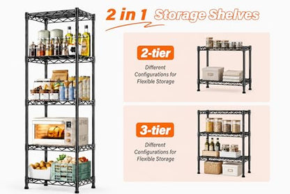 GRANNY SAYS 5-Tier Narrow Storage Shelves for Small Spaces – 15.8" W Metal Shelving Unit, Adjustable Wire Shelf, Freestanding Storage Rack for Bathroom, Laundry, Kitchen Pantry, Garage, Black - size: 15.8"W x 53"H x 11.8"D