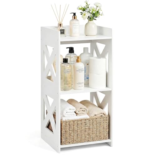 3-Tier Narrow Corner Bathroom Floor Stand, Waterproof PVC, White | Storage Shelf, Rack, Holder, Fits Tight Spaces, for Toilet Side, Laundry, Shower, Kitchen Spice Rack, Easy to Clean, 26”H - size: 3 Tier