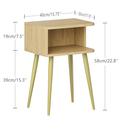 Natural Nightstand Set of 2, Small Bed Side Table for Small Spaces, Mid Century Modern Nightstand End Table with Open Storage, Side Table for Bedroom Living Room, MLBZ20Y-2 - color: Natural