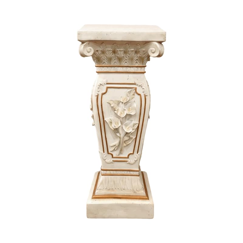 European Style Floral Carved Roman Column Pedestal - Resin Decorative Pillar Stand, Indoor / Outdoor Elegant Display Table for Garden, Courtyard, Statues & Home Ornaments(22.05" H x 9.06" W )