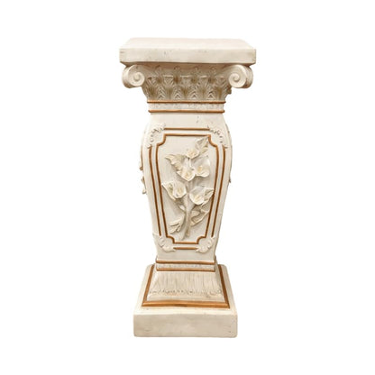 European Style Floral Carved Roman Column Pedestal - Resin Decorative Pillar Stand, Indoor / Outdoor Elegant Display Table for Garden, Courtyard, Statues & Home Ornaments(22.05" H x 9.06" W )