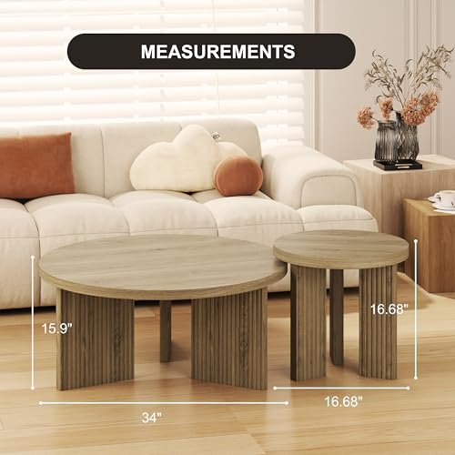 Nesting Coffee Table Set of 2, Walnut | Modern Wooden Coffee Table, Circle Tea Table and End Table Set, Accent Center Tables for Living Room, Office - color: Walnut, style: Coffee Table Set of 2