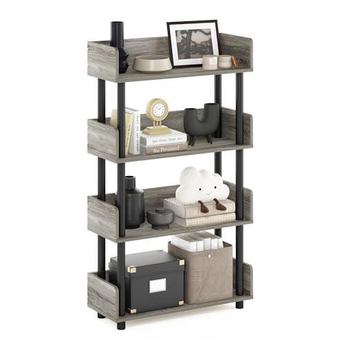 Furinno TURN-N-TUBE 4-Tier Display Shelf, Storage Shelves, Book Shelf, Open Shelves with Rounded Corner Top Edges, for Organization and Storage, Living Room, Home Office, French Oak - color: French Oak/Black, size: 4-Tier Display Rack