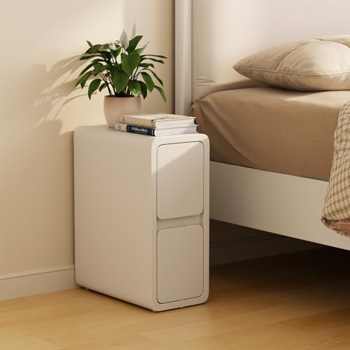 AQIMUELE Narrow Nightstand - Narrow Bedside Table with Drawers, Wood Small Nightstand with Leather Surface for Bedroom, White - 7.9" W - color: White (2 Drawers), size: 7.9"W