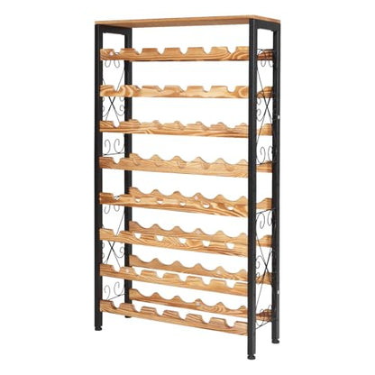 VEVOR 48 Bottle Wine Rack,8-Tier Iron Wine Bottle Holder with Wood Table Top,Freestanding Floor Display Wine Storage Shelves,for Kitchen Pantry, Cellar, Bar, Dining Room,26''L X 9.3''W X 46.9''H - size: 48 Bottles