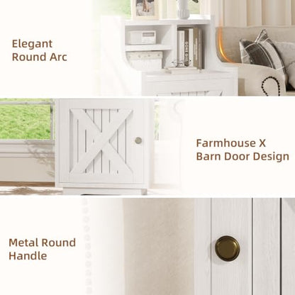 4ever2buy White Nightstand with Storage, 30" Tall Night Stand with Hutch | Farmhouse Tall Bedside Table End Table for Bedroom Living Room Sofa Office, White - color: White