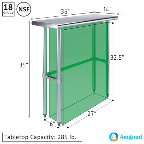 14 in. x 36 in. Open Base Stainless Steel Work Table | Residential & Commercial | Food Prep | Heavy Duty Utility Work Station | NSF - size: 36 in. Length x 14 in. Width