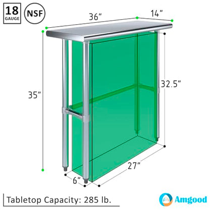 14 in. x 36 in. Open Base Stainless Steel Work Table | Residential & Commercial | Food Prep | Heavy Duty Utility Work Station | NSF - size: 36 in. Length x 14 in. Width