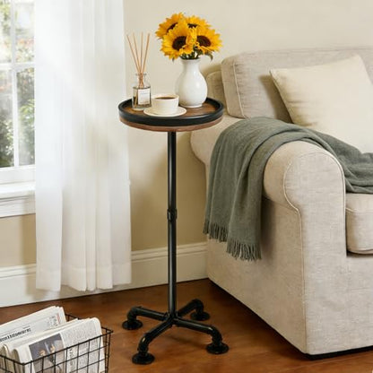 Small Round Side Table for Small Spaces, Pedestal Drink Table with Non-Slip Feet, Martini Table No-Tool Assembly for Living Room, Bedroom, Narrow Corners, Sofa, Bathroom