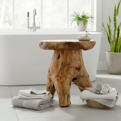 WELLAND Natural Cedar Stump Stool, Live Edge Mushroom Side Table, 14" H | Handcrafted from solid cedar with a live edge top and natural tree stump base