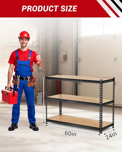 Heavy Duty 3-Tier Adjustable Metal Storage Shelving Unit – 60" L x 24" W x 36" H, 1320 lbs Capacity, Industrial Freestanding Utility Rack for Garage, Basement, Workshop, Warehouse - size: 150*60*91.2