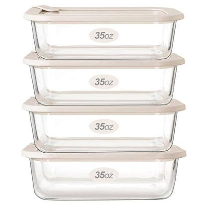Urban Green Glass Food Storage Containers with Glass Lids, Microwave Safe Food Container Set, Airtight Food Container Set, LeakProof, 100% Plastic Free, White Color, 4pack - color: ‎Ivory White -4s