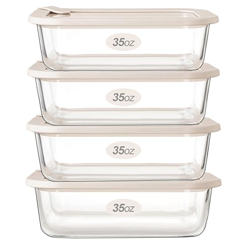 Urban Green Glass Food Storage Containers with Glass Lids, Microwave Safe Food Container Set, Airtight Food Container Set, LeakProof, 100% Plastic Free, White Color, 4pack - color: ‎Ivory White -4s