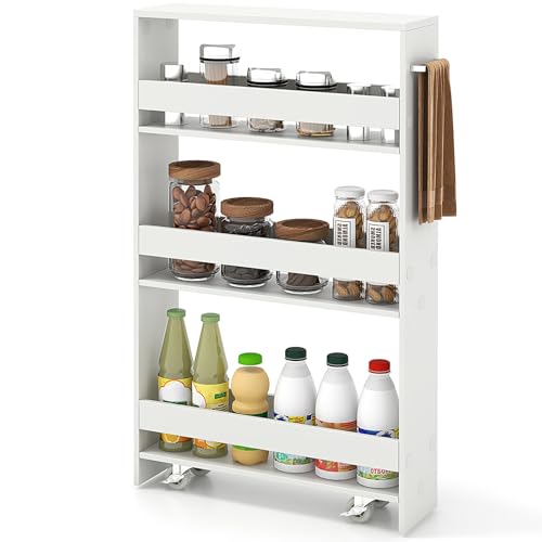 SlickBlue Rolling Serving Cart Narrow with Open Shelves for Kitchen Bathroom Living Room - color: Off White