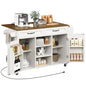 RALGEND Kitchen Island with Storage, Kitchen Rolling Island on Wheels with Power Outlet & Drop Leaf, Kitchen Island Cart with Drawer and Spice Rack, Mobile Island Table for Kitchen,White and Walnut