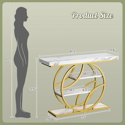 Huuger 41.3 Inch Entryway Table with Marble Top, Modern Console Sofa Table, Accent Table with Shelves, for Entry, Hallway, Entrance, Foyer, O-Shaped Metal Frame, White Marble & Gold - color: Marble Gold, size: 11.8"D x 41.3"W x 31.5"H