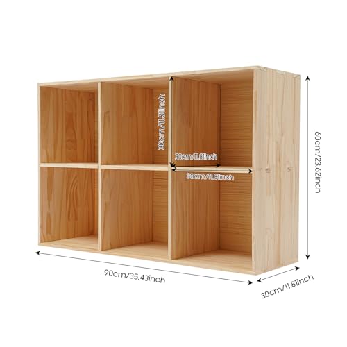 10 Cube Solid Wood Bookcase Organizer, 35.43" Long Floor Standing Bookshelf, Open Storage Display Cabinet for Living Room Bedroom Office Hallway Entryway (6 Cube) - size: 6 Cube