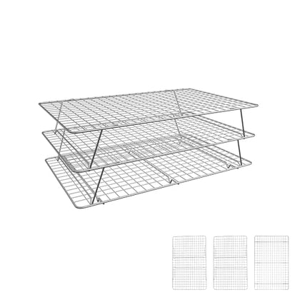 Cooling Rack 16"x10", 3-Tier Stackable & Collapsible Cooling Racks | Cooling Racks for Cooking and Baking, Roasting, Grilling, Oven & Dishwasher Safe (Silver, 3-Tier-SL) - color: Silver, size: 3-Tier-SL