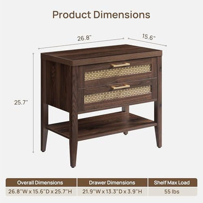 SICOTAS Night Stand Set 2,Rustic Nightstand Set of 2 with Drawer and Shelf | Large Bedside Table for Bedroom, Mid Century Modern Nightstand, 25.7" Tall Side End Table, Espresso Walnut, 2 Pieces - color: Espresso Walnut, size: 2 Pieces