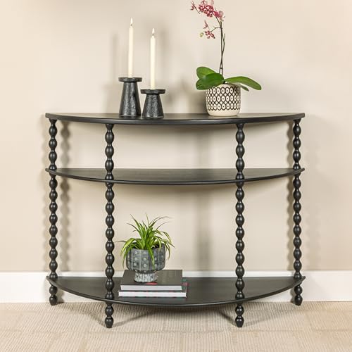 Creative Co-Op 3-Tier Curved Accent Table with Beveled Shelves and Doweled Legs, Matte Black Finish - color: Black, size: 47.25"L x 15.75"W x 34.5"H