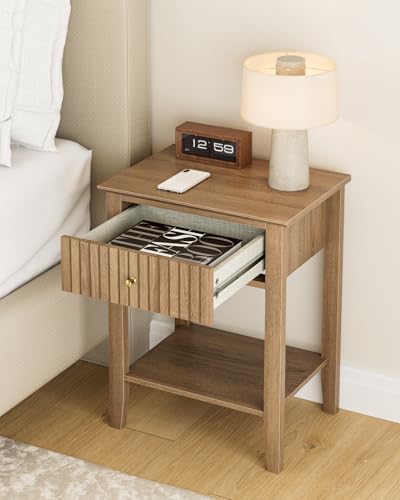 Fluted Nightstand, Farmhouse Night Stand with 1 Drawers, Mid Century Modern Side Accent Table,Bedside End Table for Bedroom, Living Room, Natural - color: Natural, size: 1 Drawer