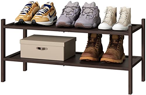 kiplant Bamboo Shoe Rack for Entryway, 2-Tier Stackable | Foldable | Natural, Shoe Organizer for Hallway Closet, Free Standing Shoe Racks for Indoor Outdoor - color: Brown, size: 2-Tier