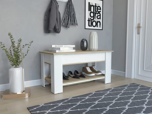 1-Shelf Lid Top Storage Table Light Oak and White