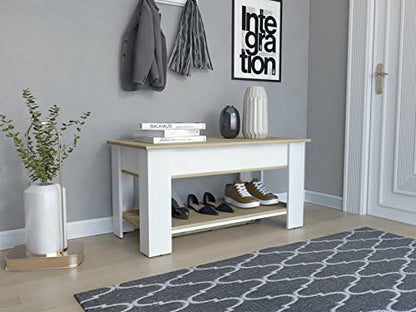 1-Shelf Lid Top Storage Table Light Oak and White