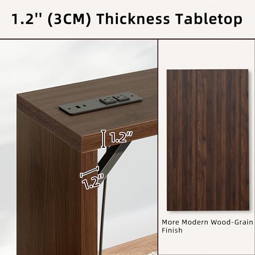 TIQLAB Sofa Table, 79''L x 9.1''W (1.2'' Thickness) Long Console Table Behind Couch, Entryway Table with Angled Metal Frame, Industrial Console Table, Black Walnut - color: Black Walnut, size: 79''L x 9.1''W x 31.5''H